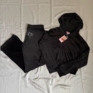NWT Juicy Couture Women's Velour 2-Piece Tracksuit, Black Licorice, Large